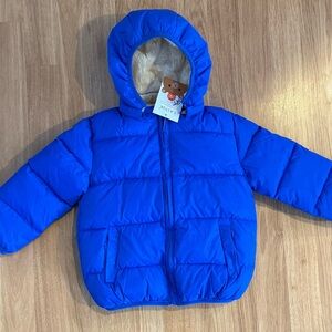 NWT Toddler Sherpa Fleece-Lined Hooded Puffer Coat - Blue - 3T